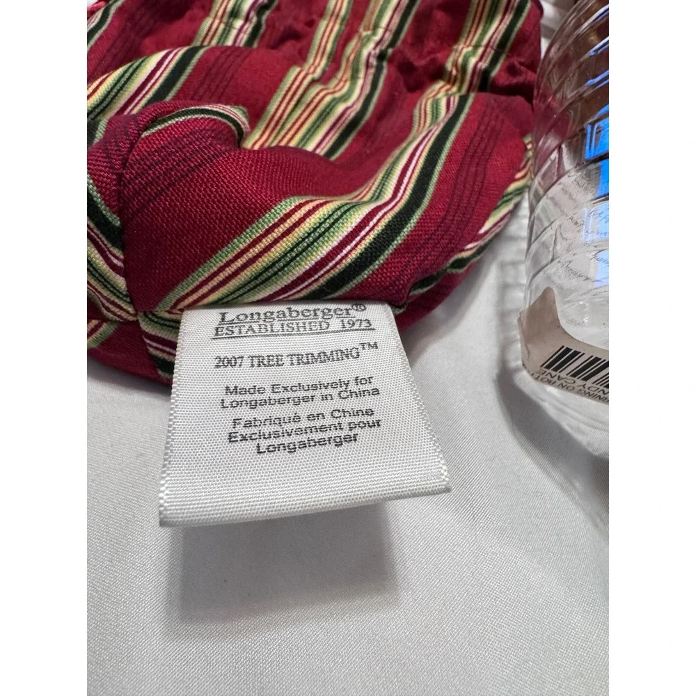Longaberger Retired 2007 Tree Trimming Peppermint Stripe Basket box Liner Liner